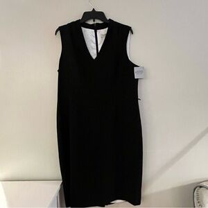 Kasper Black Sleeveless Sheath Dress V Neck‎ size 16 classic black dress